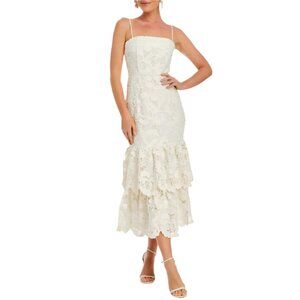Mestiza NY Vanessa Lace Bow Midi Dress Ivory 0